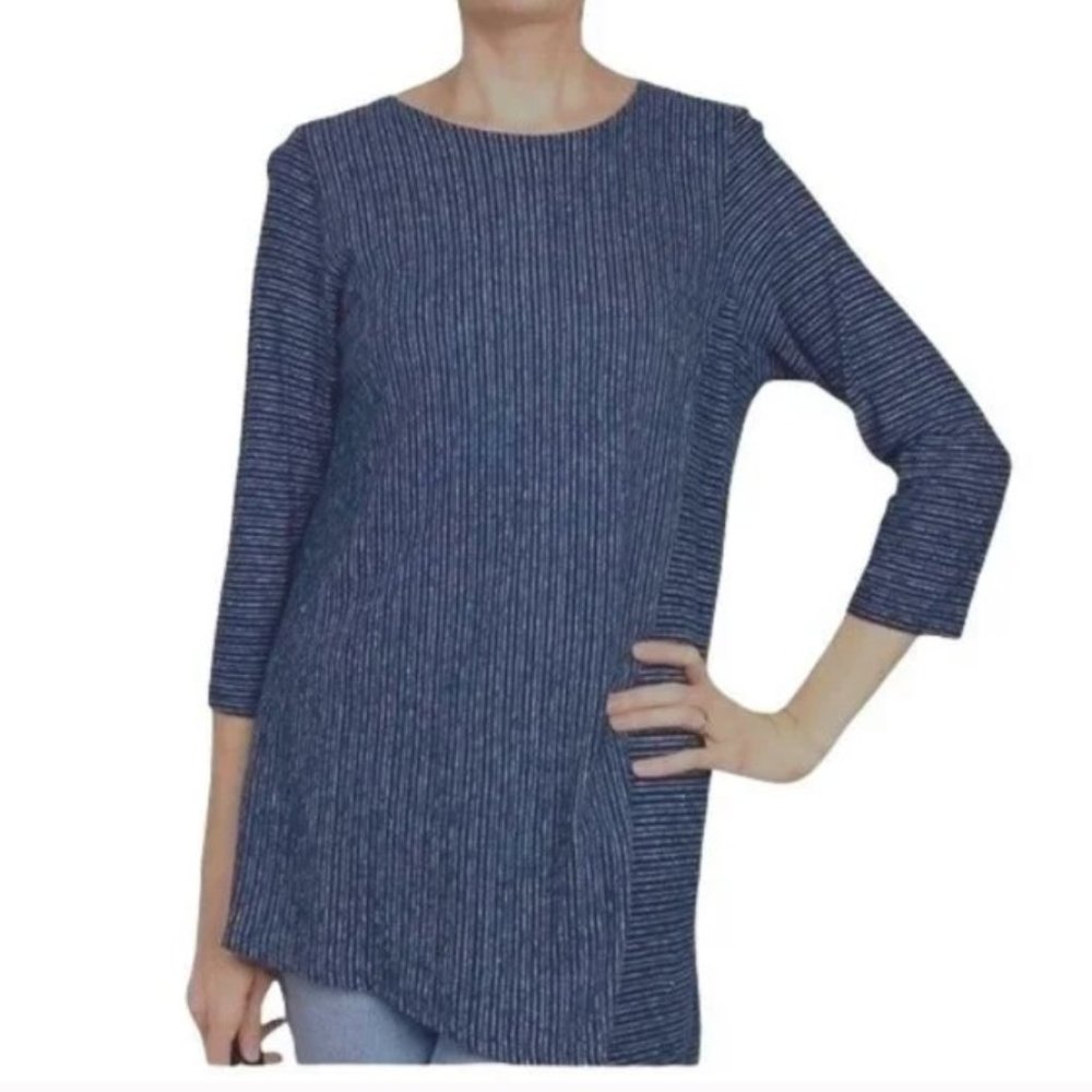 J. Jill PureJill Navy Blue Striped Asymmetric Tunic Top Shirt Hemp Organic S